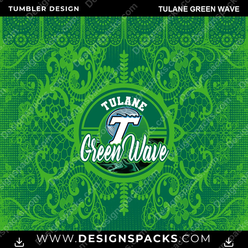 College Sport Lace & Logo Tulane Green Wave NCAA College Sport Tumbler Digital Wrap Design Download