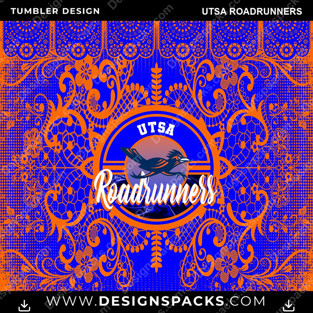 College Sport Lace & Logo UTSA Roadrunners NCAA College Sport Tumbler Digital Wrap Design Download
