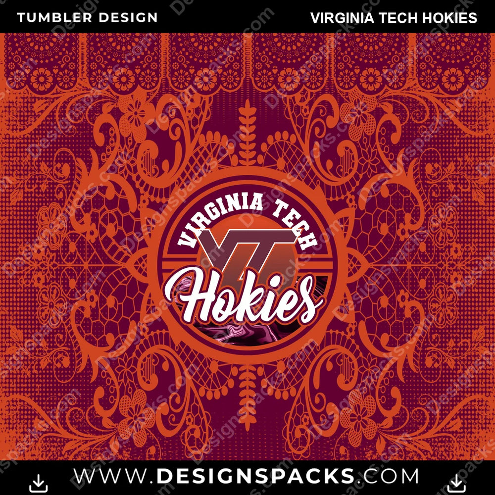 College Sport Lace & Logo Virginia Tech Hokies NCAA College Sport Tumbler Digital Wrap Design Download