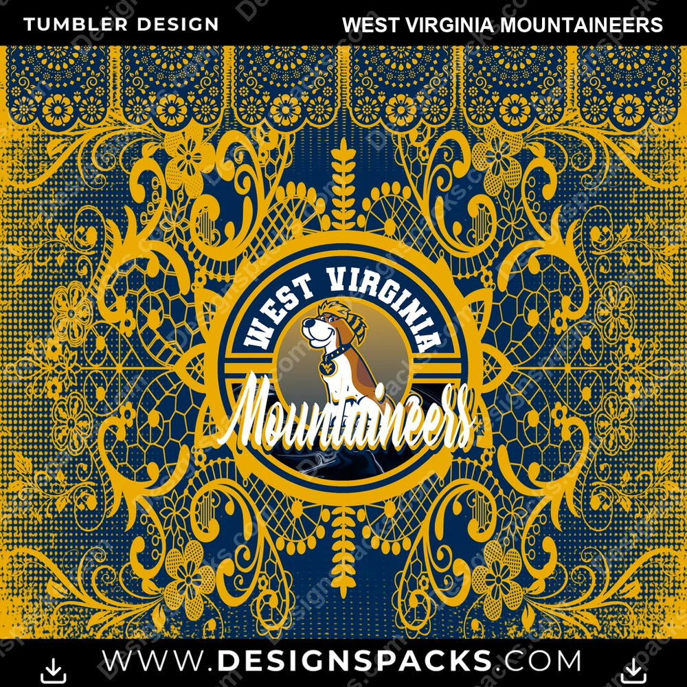 College Sport Lace & Logo West Virginia Mountaineers NCAA College Sport Tumbler Digital Wrap Design Download