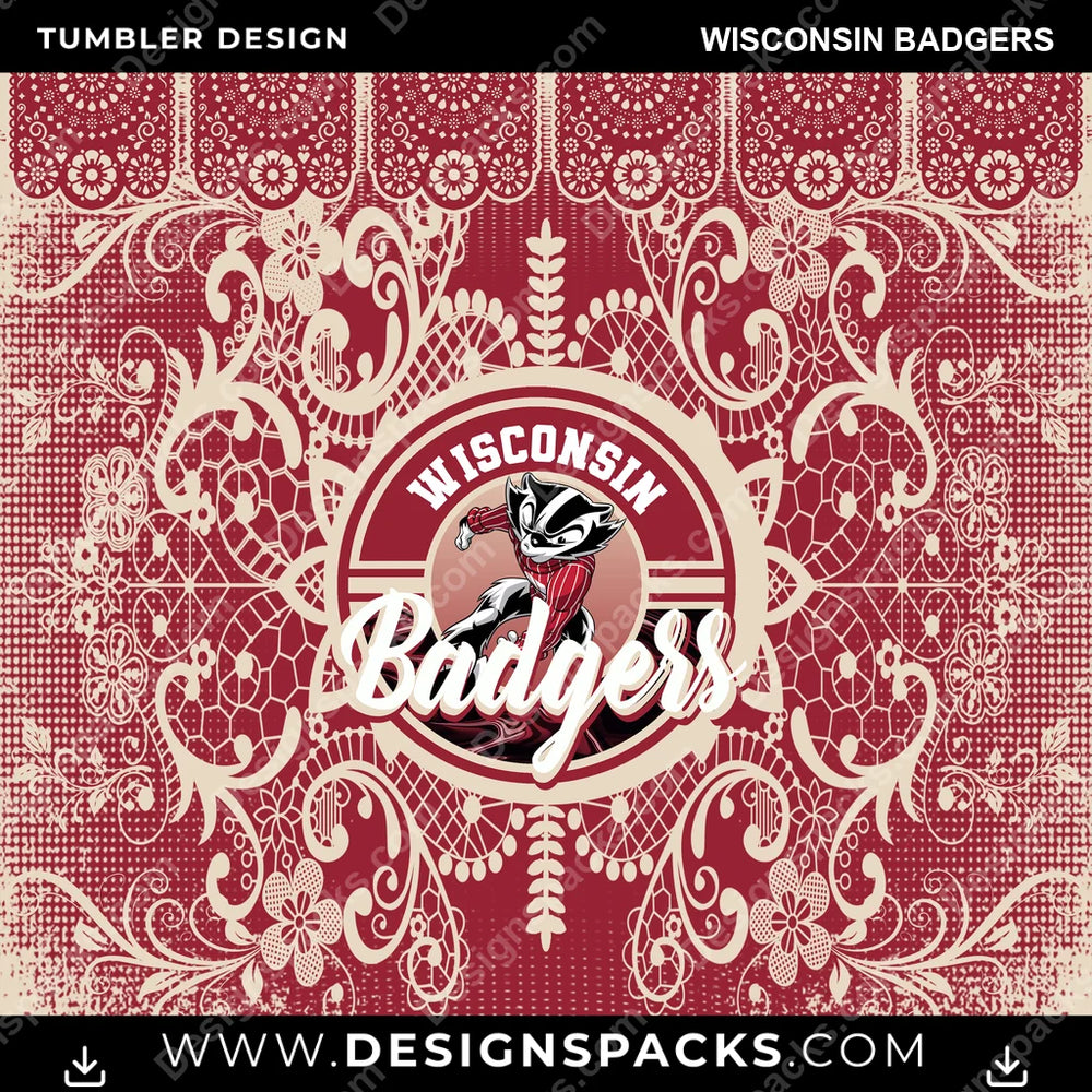 College Sport Lace & Logo Wisconsin Badgers NCAA College Sport Tumbler Digital Wrap Design Download