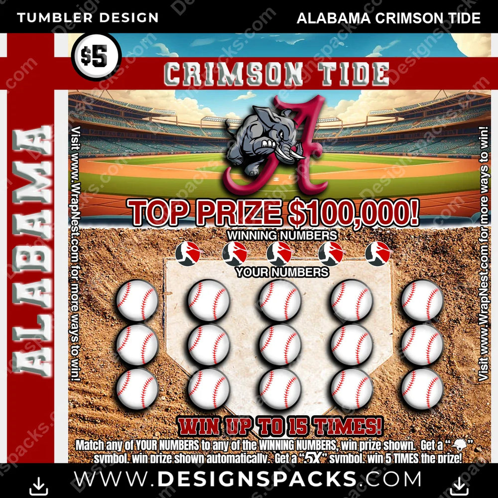 College Sport Lottery Ticket (BASEBALL) Alabama Crimson Tide NCAA College Sport Tumbler Digital Wrap Design Download
