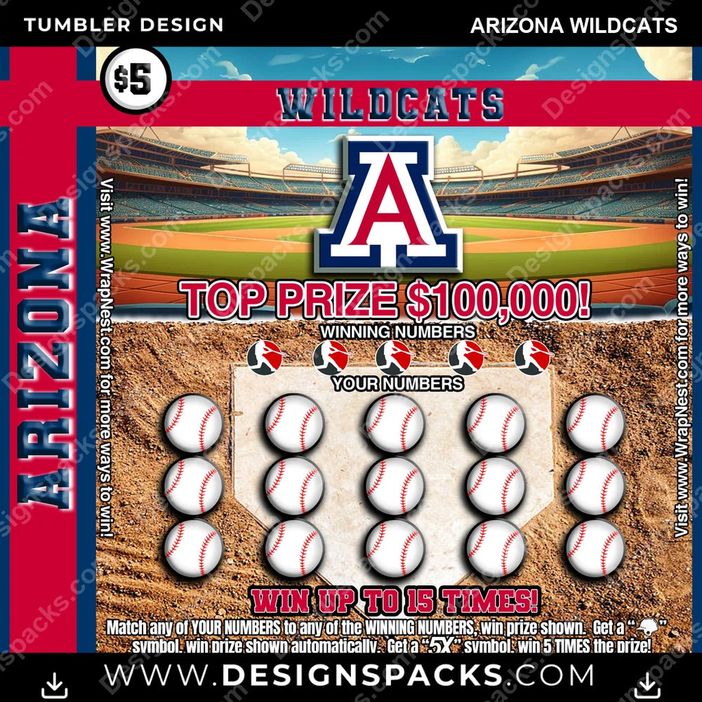 College Sport Lottery Ticket (BASEBALL) Arizona Wildcats NCAA College Sport Tumbler Digital Wrap Design Download