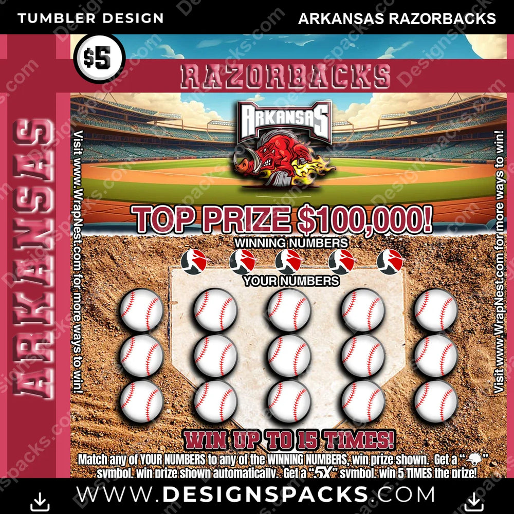 College Sport Lottery Ticket (BASEBALL) Arkansas Razorbacks NCAA College Sport Tumbler Digital Wrap Design Download