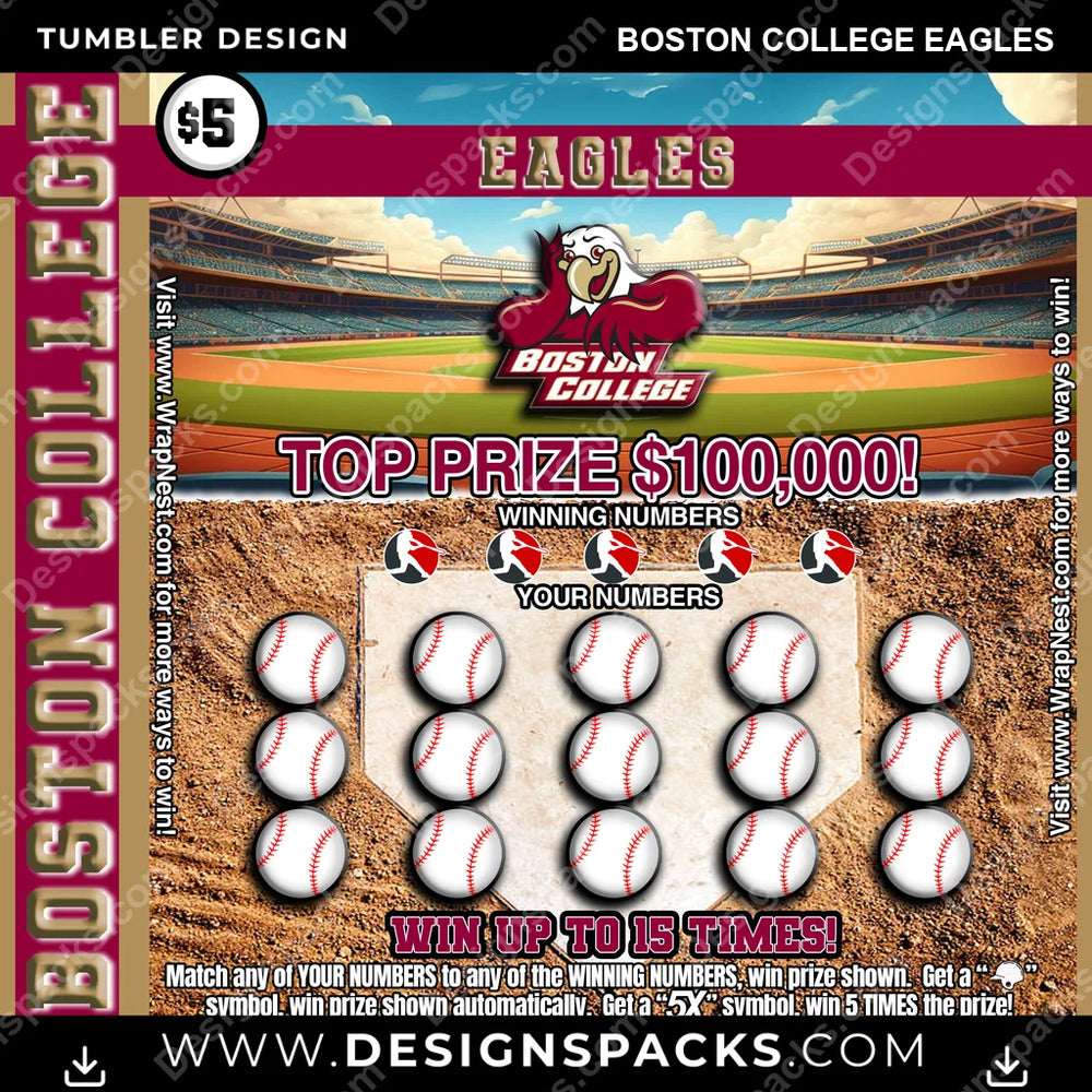 College Sport Lottery Ticket (BASEBALL) Boston College Eagles NCAA College Sport Tumbler Digital Wrap Design Download