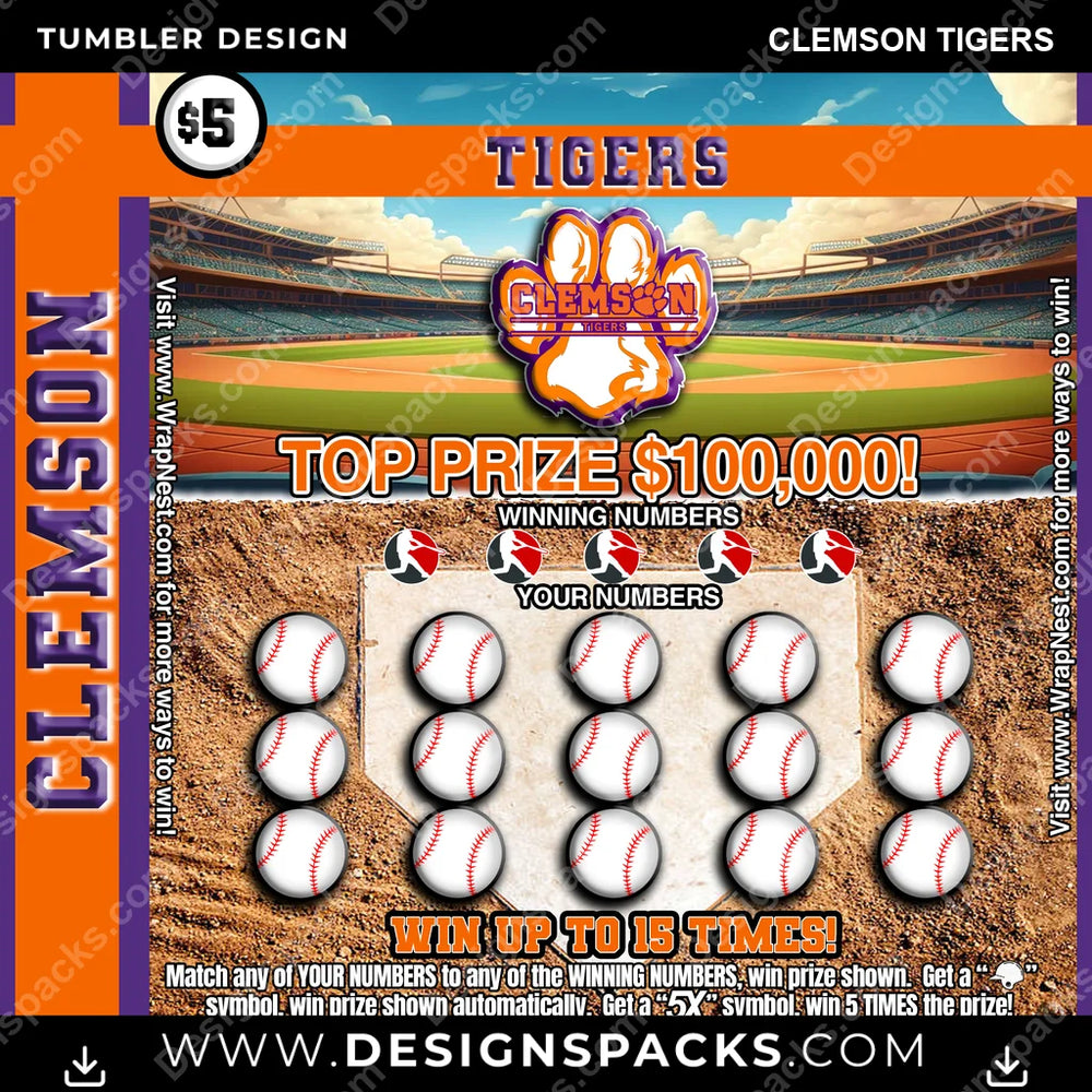 College Sport Lottery Ticket (BASEBALL) Clemson Tigers NCAA College Sport Tumbler Digital Wrap Design Download