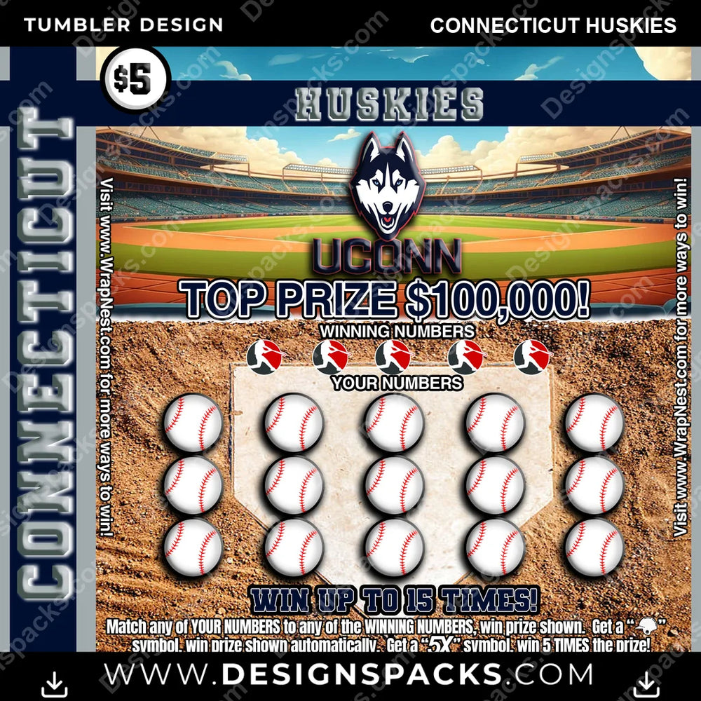 College Sport Lottery Ticket (BASEBALL) Connecticut Huskies NCAA College Sport Tumbler Digital Wrap Design Download