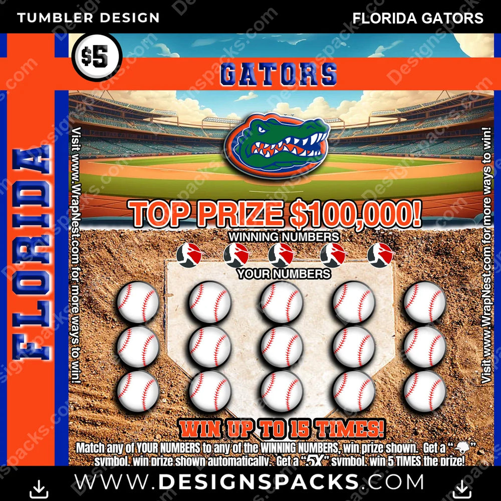 College Sport Lottery Ticket (BASEBALL) Florida Gators NCAA College Sport Tumbler Digital Wrap Design Download