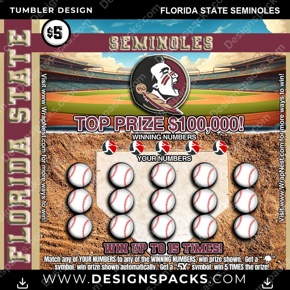 College Sport Lottery Ticket (BASEBALL) Florida State Seminoles NCAA College Sport Tumbler Digital Wrap Design Download