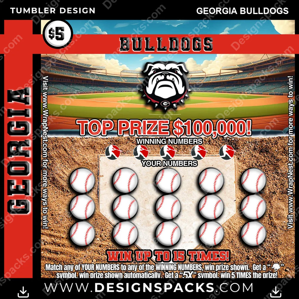 College Sport Lottery Ticket (BASEBALL) Georgia Bulldogs NCAA College Sport Tumbler Digital Wrap Design Download