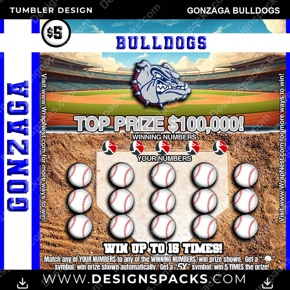 College Sport Lottery Ticket (BASEBALL) Gonzaga Bulldogs NCAA College Sport Tumbler Digital Wrap Design Download