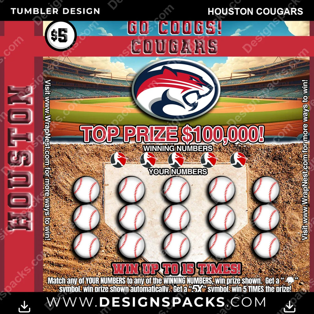 College Sport Lottery Ticket (BASEBALL) Houston Cougars NCAA College Sport Tumbler Digital Wrap Design Download