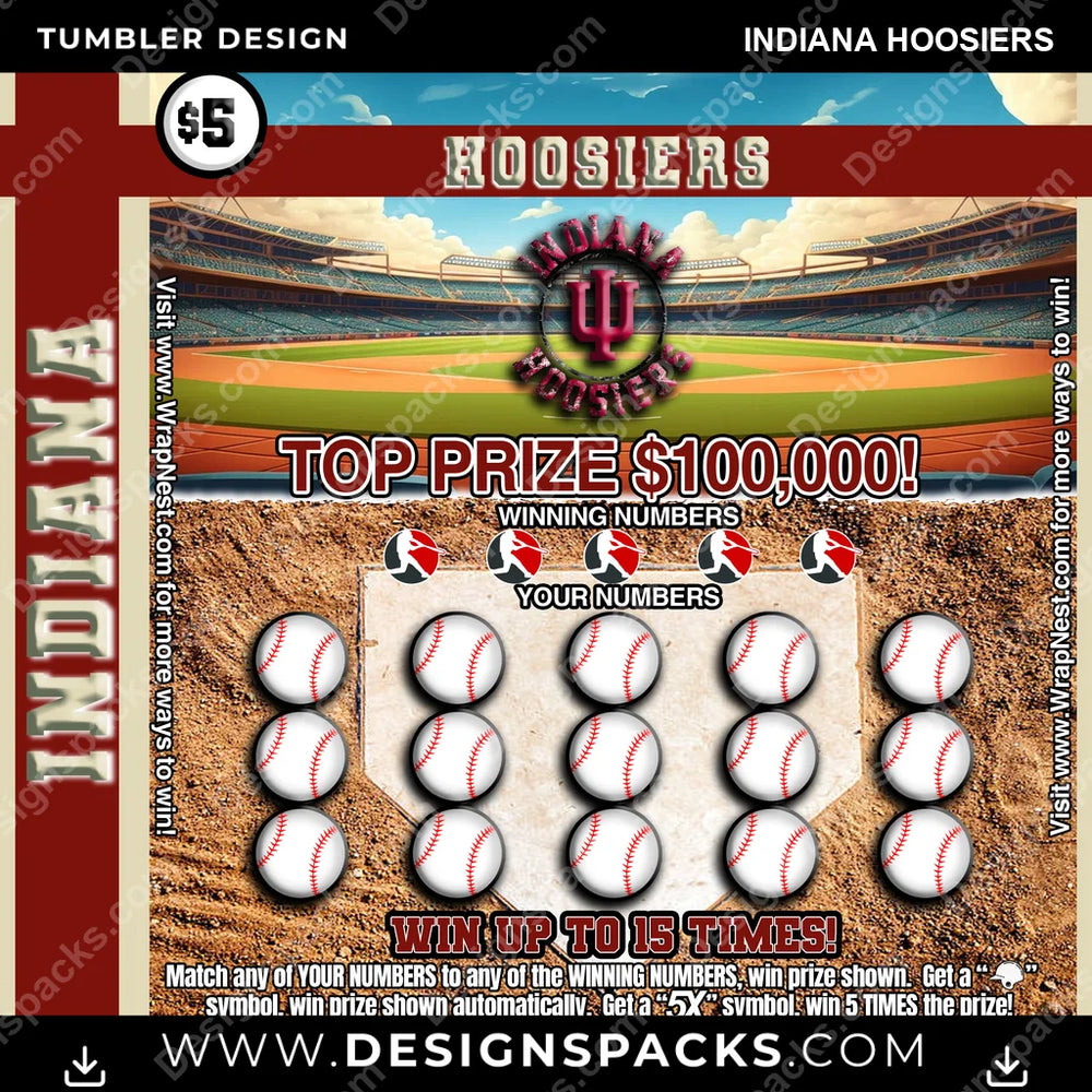 College Sport Lottery Ticket (BASEBALL) Indiana Hoosiers NCAA College Sport Tumbler Digital Wrap Design Download