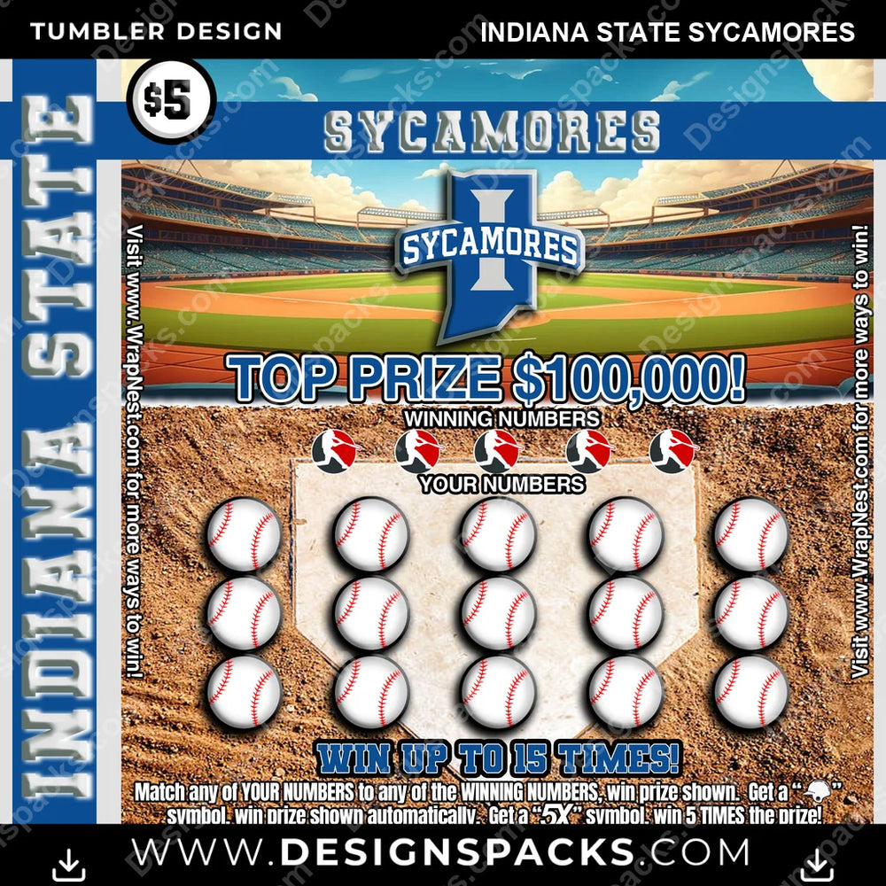 College Sport Lottery Ticket (BASEBALL) Indiana State Sycamores NCAA College Sport Tumbler Digital Wrap Design Download