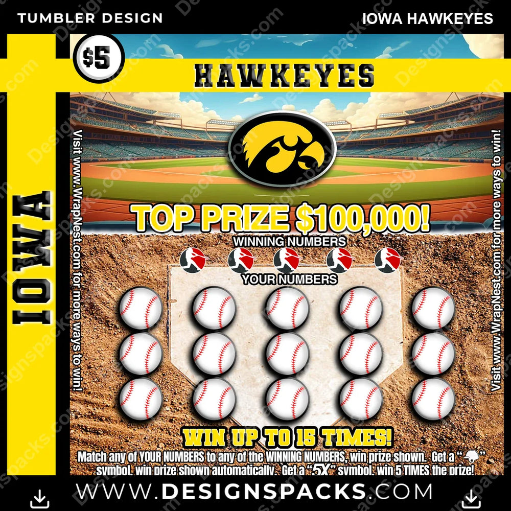 College Sport Lottery Ticket (BASEBALL) Iowa Hawkeyes NCAA College Sport Tumbler Digital Wrap Design Download