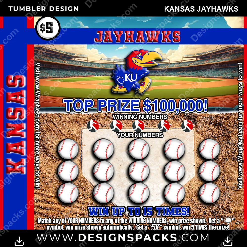 College Sport Lottery Ticket (BASEBALL) Kansas Jayhawks NCAA College Sport Tumbler Digital Wrap Design Download