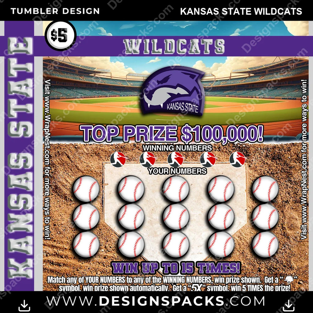 College Sport Lottery Ticket (BASEBALL) Kansas State Wildcats NCAA College Sport Tumbler Digital Wrap Design Download