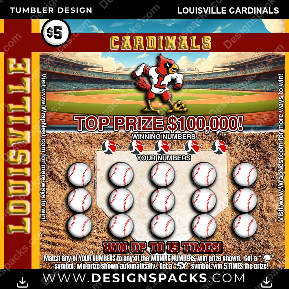 College Sport Lottery Ticket (BASEBALL) Louisville Cardinals NCAA College Sport Tumbler Digital Wrap Design Download