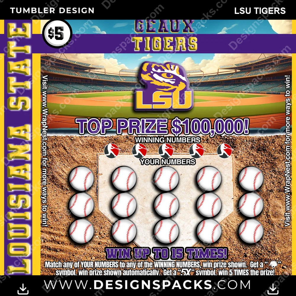 College Sport Lottery Ticket (BASEBALL) LSU Tigers NCAA College Sport Tumbler Digital Wrap Design Download