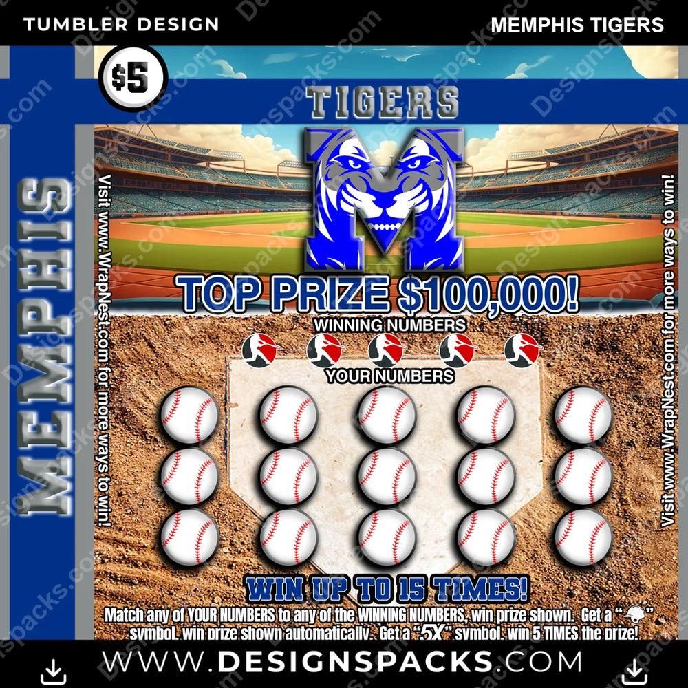 College Sport Lottery Ticket (BASEBALL) Memphis Tigers NCAA College Sport Tumbler Digital Wrap Design Download