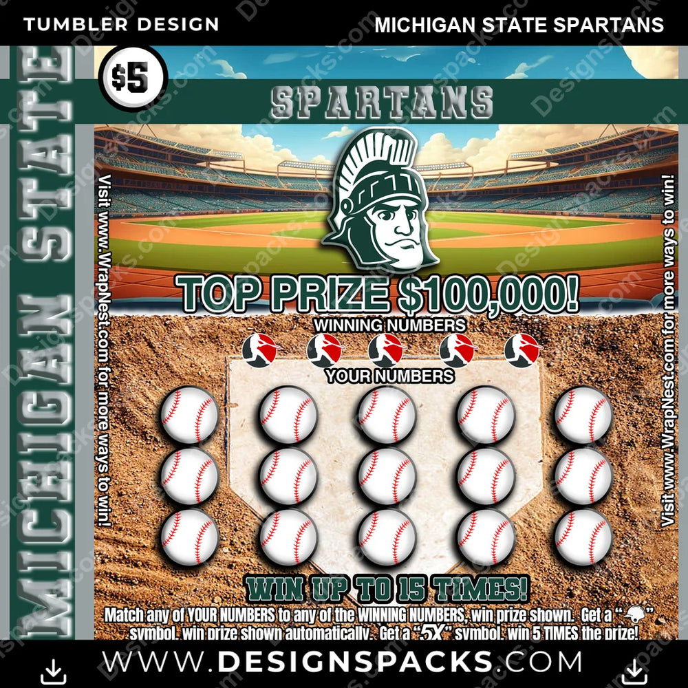 College Sport Lottery Ticket (BASEBALL) Michigan State Spartans NCAA College Sport Tumbler Digital Wrap Design Download