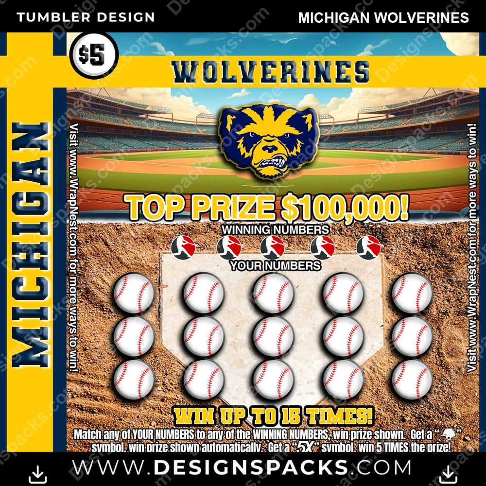 College Sport Lottery Ticket (BASEBALL) Michigan Wolverines NCAA College Sport Tumbler Digital Wrap Design Download