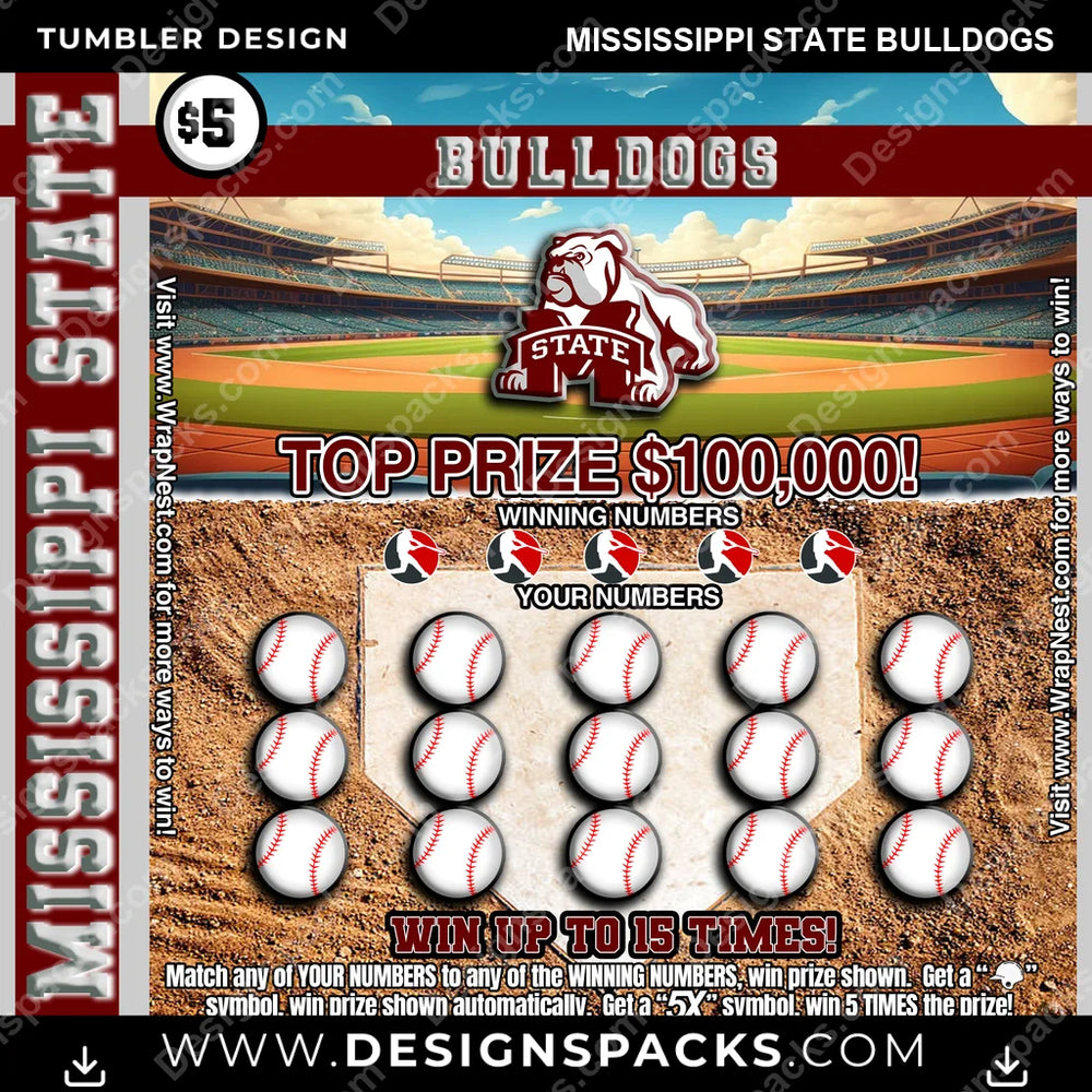 College Sport Lottery Ticket (BASEBALL) Mississippi State Bulldogs NCAA College Sport Tumbler Digital Wrap Design Download