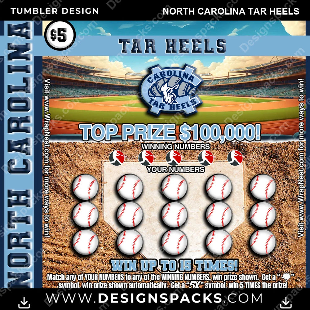 College Sport Lottery Ticket (BASEBALL) North Carolina Tar Heels NCAA College Sport Tumbler Digital Wrap Design Download