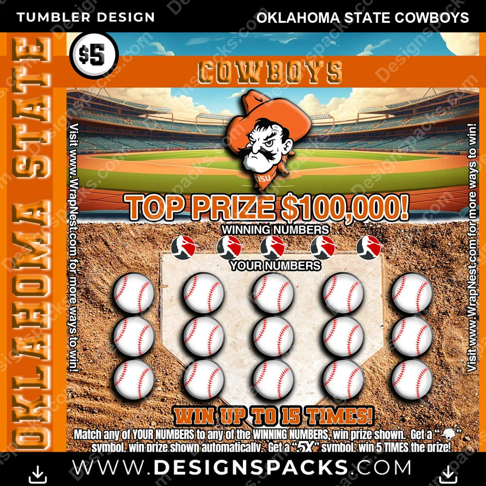 College Sport Lottery Ticket (BASEBALL) Oklahoma State Cowboys NCAA College Sport Tumbler Digital Wrap Design Download