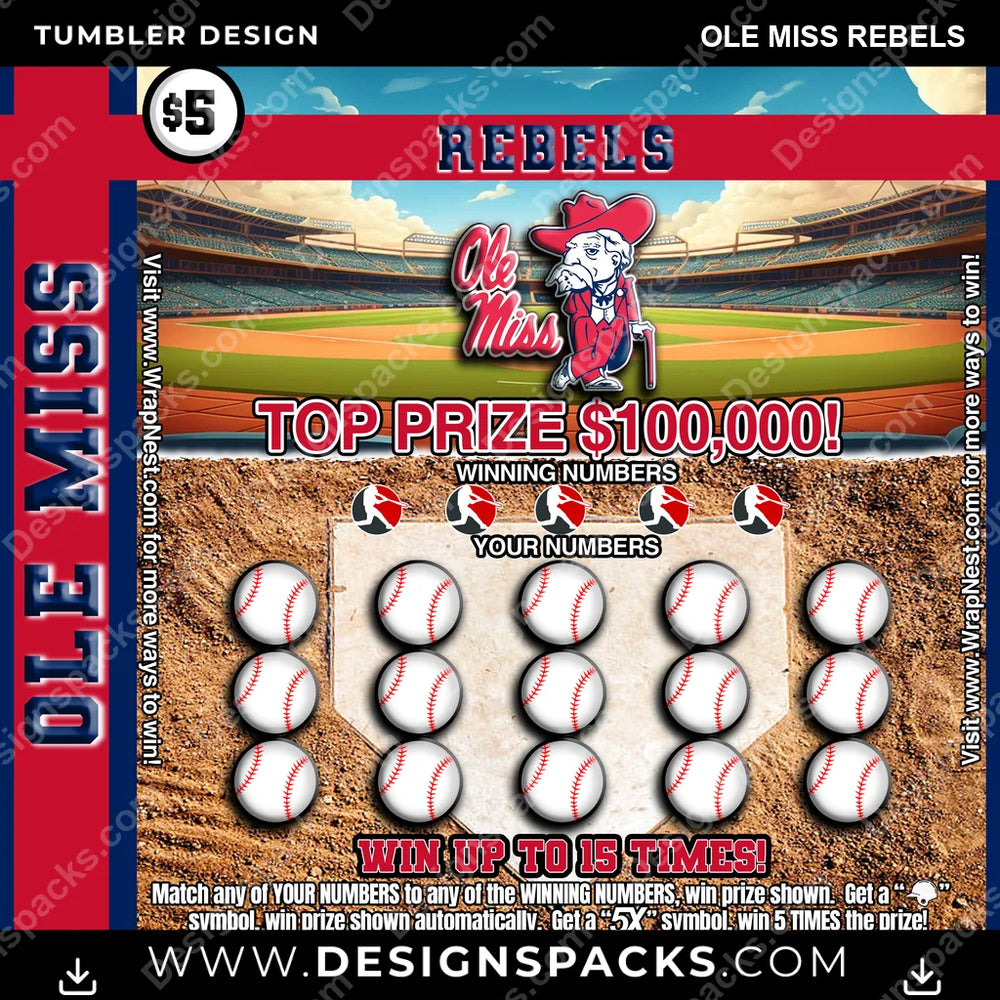 College Sport Lottery Ticket (BASEBALL) Ole Miss Rebels NCAA College Sport Tumbler Digital Wrap Design Download