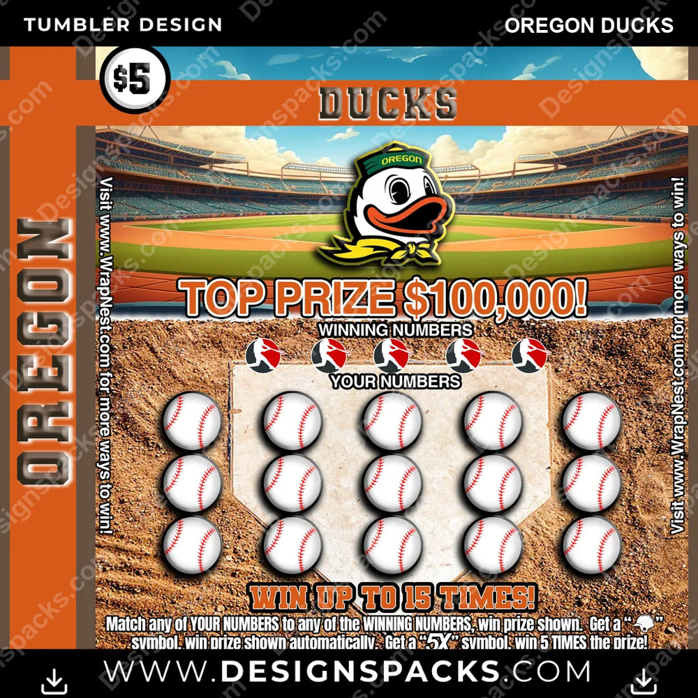 College Sport Lottery Ticket (BASEBALL) Oregon Ducks NCAA College Sport Tumbler Digital Wrap Design Download
