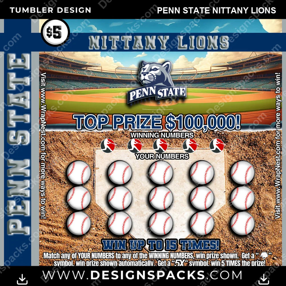 College Sport Lottery Ticket (BASEBALL) Penn State Nittany Lions NCAA College Sport Tumbler Digital Wrap Design Download
