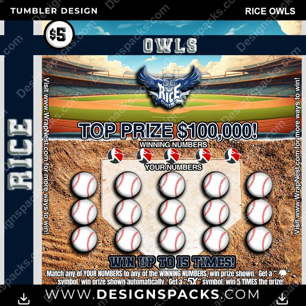 College Sport Lottery Ticket (BASEBALL) Rice Owls NCAA College Sport Tumbler Digital Wrap Design Download