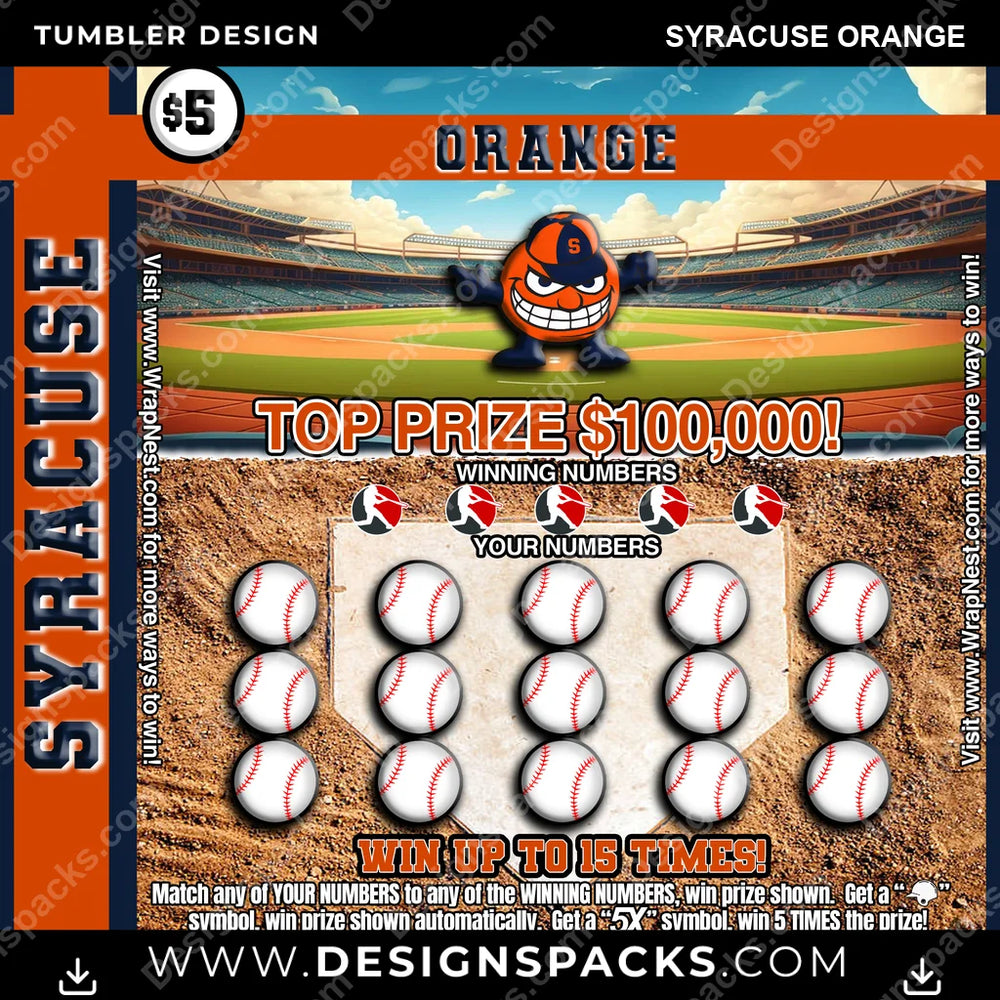 College Sport Lottery Ticket (BASEBALL) Syracuse Orange NCAA College Sport Tumbler Digital Wrap Design Download