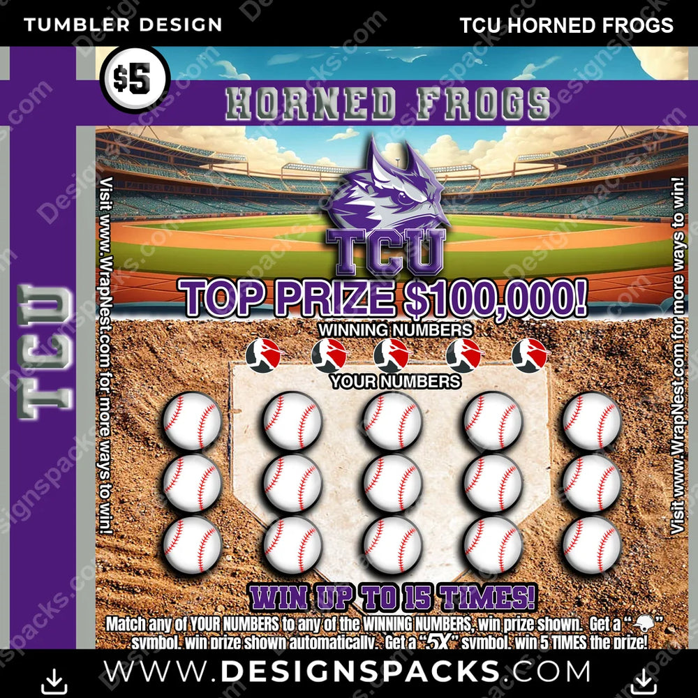 College Sport Lottery Ticket (BASEBALL) TCU Horned Frogs NCAA College Sport Tumbler Digital Wrap Design Download