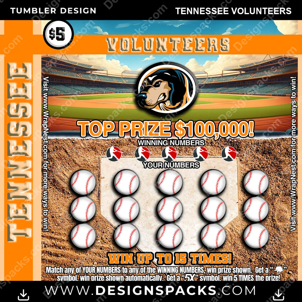 College Sport Lottery Ticket (BASEBALL) Tennessee Volunteers NCAA College Sport Tumbler Digital Wrap Design Download