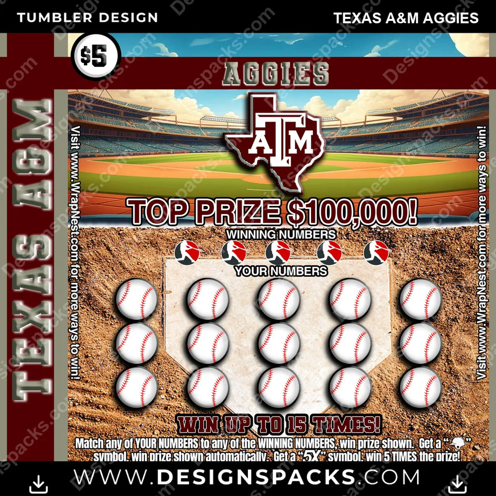 College Sport Lottery Ticket (BASEBALL) Texas A&M Aggies NCAA Tumbler Digital Wrap Design Download