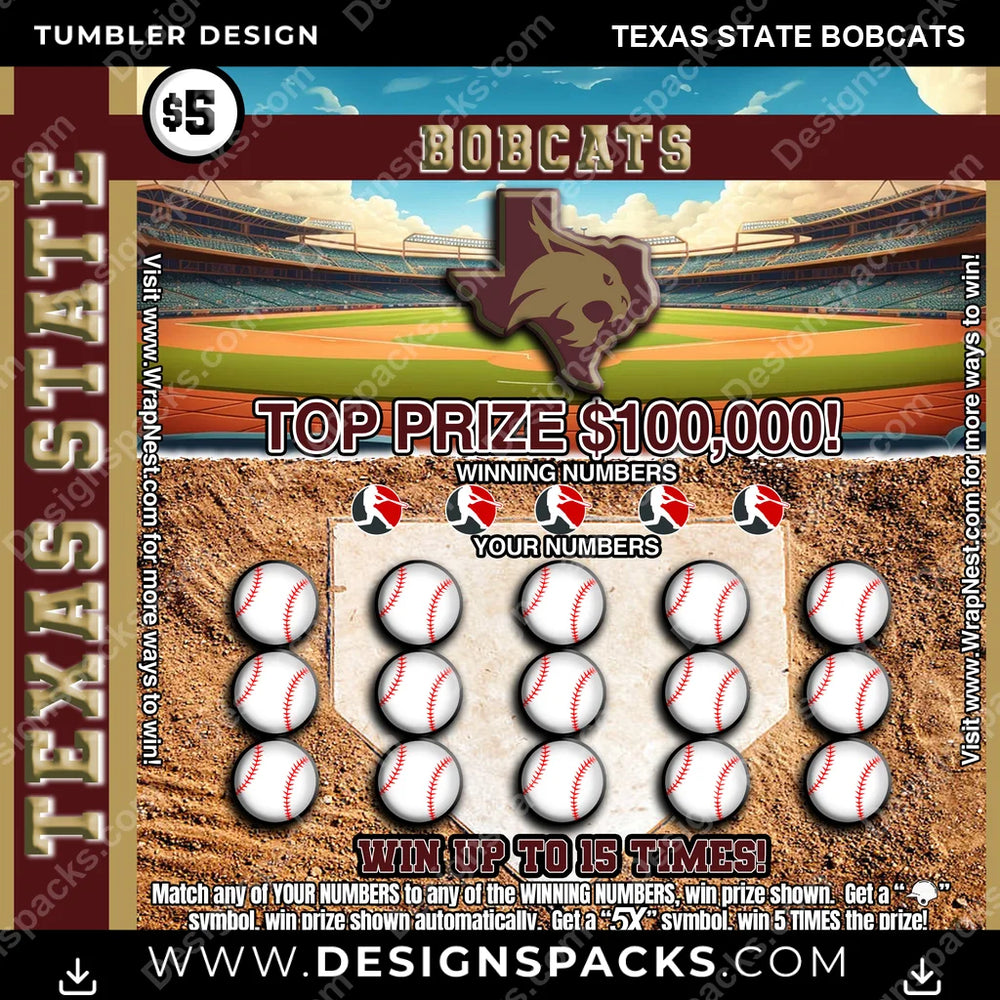 College Sport Lottery Ticket (BASEBALL) Texas State Bobcats NCAA College Sport Tumbler Digital Wrap Design Download