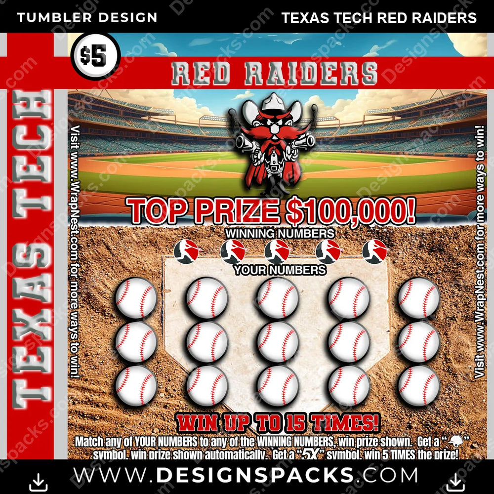 College Sport Lottery Ticket (BASEBALL) Texas Tech Red Raiders NCAA College Sport Tumbler Digital Wrap Design Download