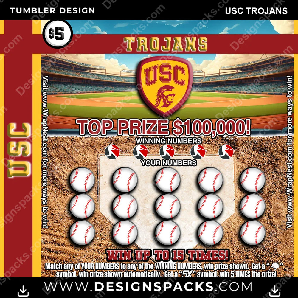 College Sport Lottery Ticket (BASEBALL) USC Trojans NCAA College Sport Tumbler Digital Wrap Design Download