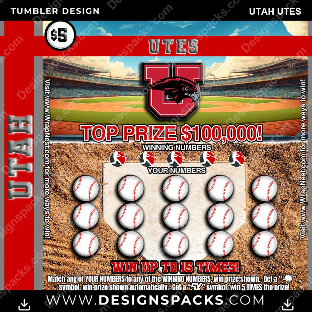 College Sport Lottery Ticket (BASEBALL) Utah Utes NCAA College Sport Tumbler Digital Wrap Design Download