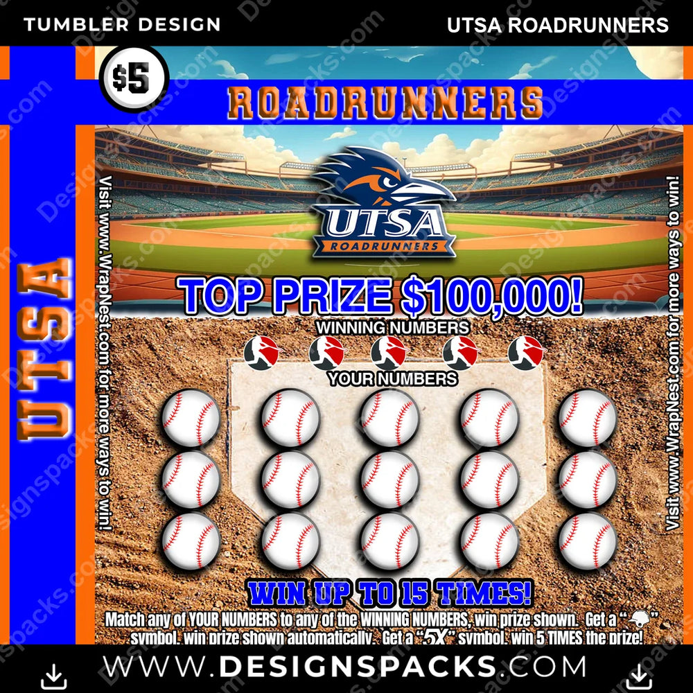 College Sport Lottery Ticket (BASEBALL) UTSA Roadrunners NCAA College Sport Tumbler Digital Wrap Design Download