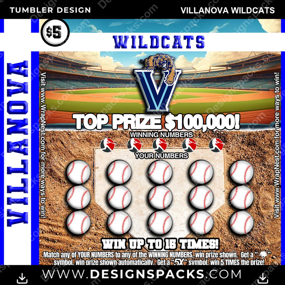 College Sport Lottery Ticket (BASEBALL) Villanova Wildcats NCAA College Sport Tumbler Digital Wrap Design Download