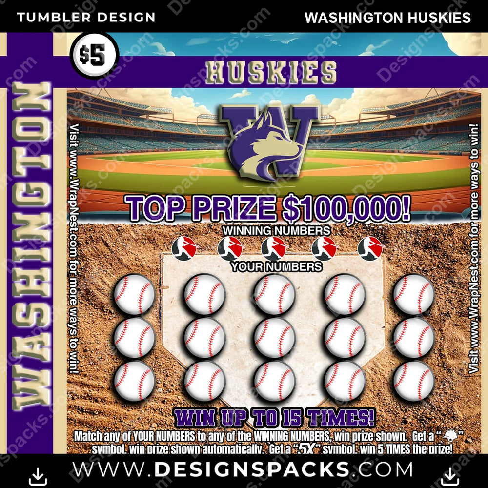 College Sport Lottery Ticket (BASEBALL) Washington Huskies NCAA College Sport Tumbler Digital Wrap Design Download