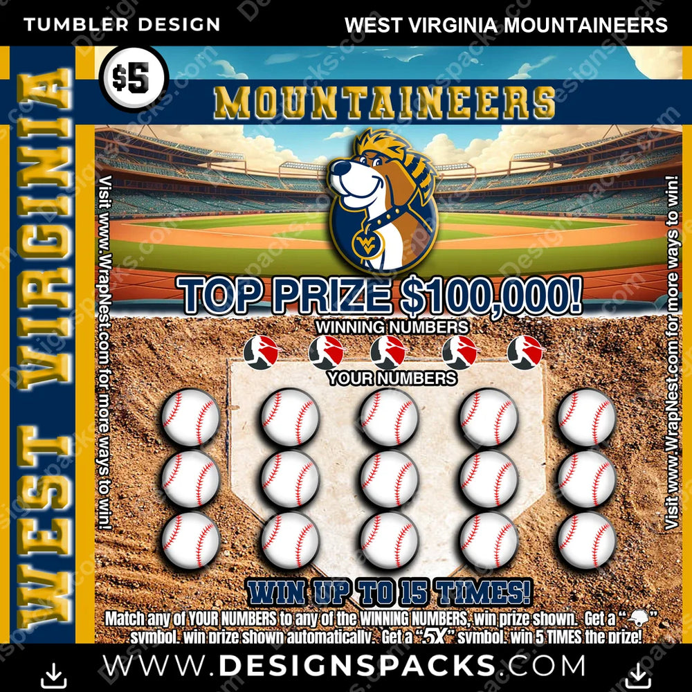 College Sport Lottery Ticket (BASEBALL) West Virginia Mountaineers NCAA College Sport Tumbler Digital Wrap Design Download