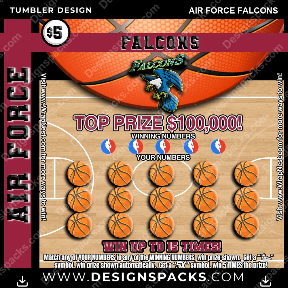 College Sport Lottery Ticket (BASKETBALL) Air Force Falcons NCAA College Sport Tumbler Digital Wrap Design Download