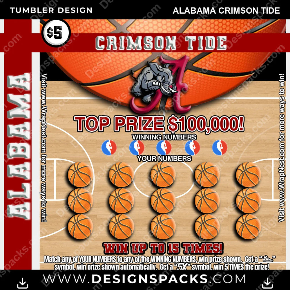 College Sport Lottery Ticket (BASKETBALL) Alabama Crimson Tide NCAA College Sport Tumbler Digital Wrap Design Download