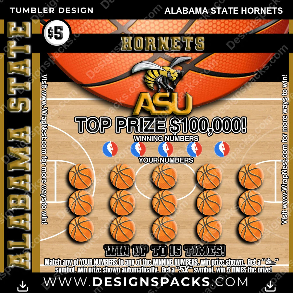 College Sport Lottery Ticket (BASKETBALL) Alabama State Hornets NCAA College Sport Tumbler Digital Wrap Design Download