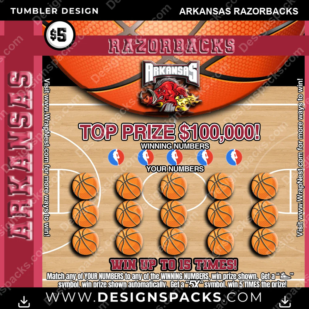 College Sport Lottery Ticket (BASKETBALL) Arkansas Razorbacks NCAA College Sport Tumbler Digital Wrap Design Download