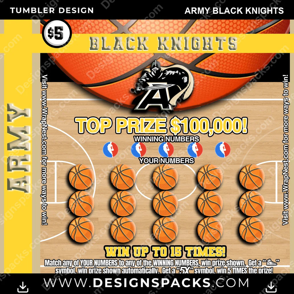 College Sport Lottery Ticket (BASKETBALL) Army Black Knights NCAA College Sport Tumbler Digital Wrap Design Download